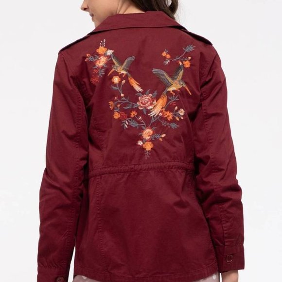 Sweet Wanderer Jackets & Blazers - SWEET WANDERER Maroon Embroidered Utility Jacket L